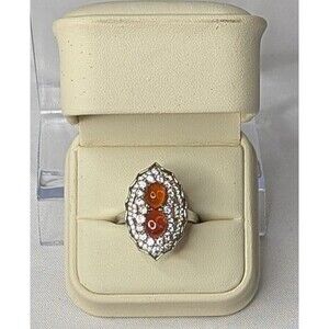 Orange Ethiopian Opal Cabachon Ring - Sterling Silver, Size 12
